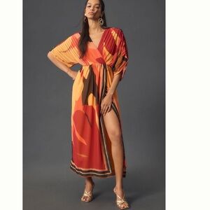 NWT Farm Rio Short-Sleeve Wrap-Front Maxi Dress L